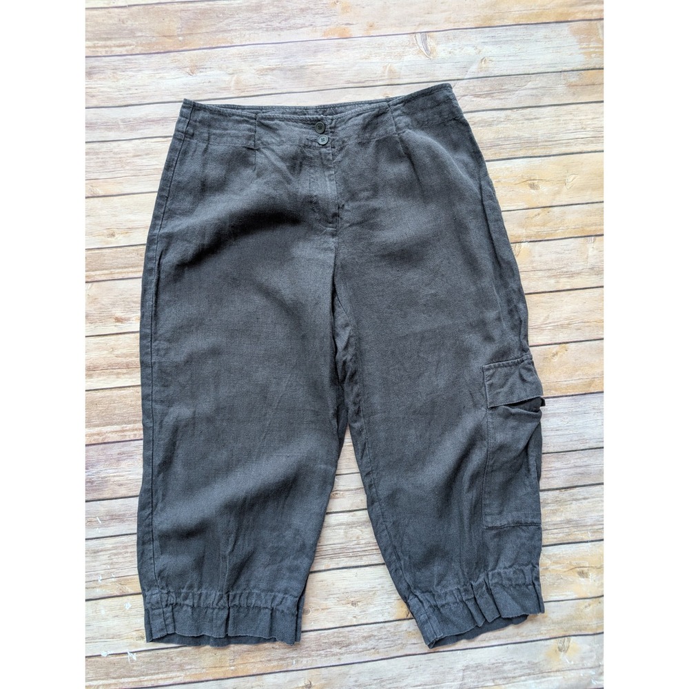 Eileen Fisher Cargo Pants Women Size M Linen Dark Gray Cropped Relaxed Fit